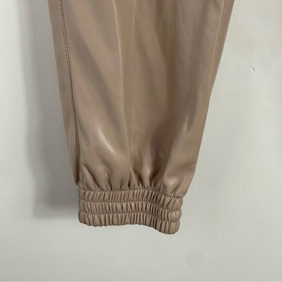 Aritzia Babaton Zedel Vegan Leather Jogger Pant Tan Size Small Pull on Comfy - Picture 7 of 13
